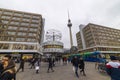 February 05, 2020: View of the Television Tower Fernsehturm in Berlin from Alexander Platz. The famous TV towe